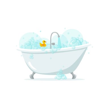 Köpük köpüklü banyo vektör karikatür çizimi. 