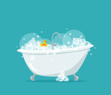 Köpük köpüklü banyo vektör karikatür çizimi.