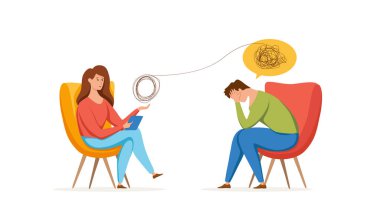 Psikoloji terapisi vektör konsepti. Psikoterapi uygulamasının karikatür çizimi