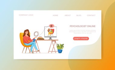 Psikoloji terapisi online danışman vektör konsepti. Psikoterapi uygulamasının karikatür çizimi