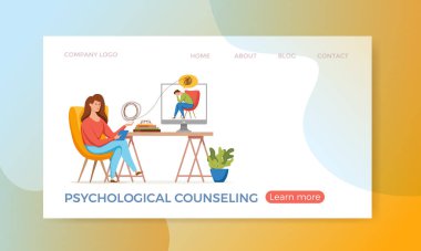 Psikoloji terapisi online danışman vektör konsepti. Psikoterapi uygulamasının karikatür çizimi