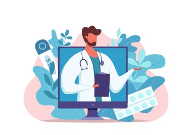 Çevrimiçi doktor tıbbi danışma vektör çizimi.