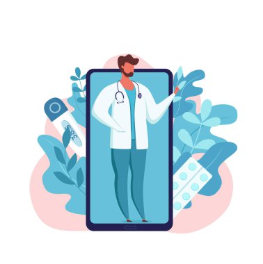 Çevrimiçi doktor tıbbi danışma vektör çizimi.