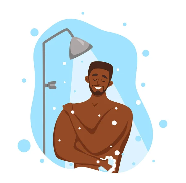 Junge Afroamerikanerin unter der Dusche Cartoon Vektor Illustration. — Stockvektor