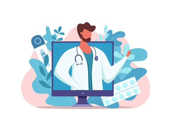 Médico on-line consulta médica vetor ilustração. —  Vetores de Stock