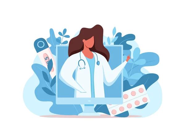 Médico on-line consulta médica vetor ilustração. —  Vetores de Stock