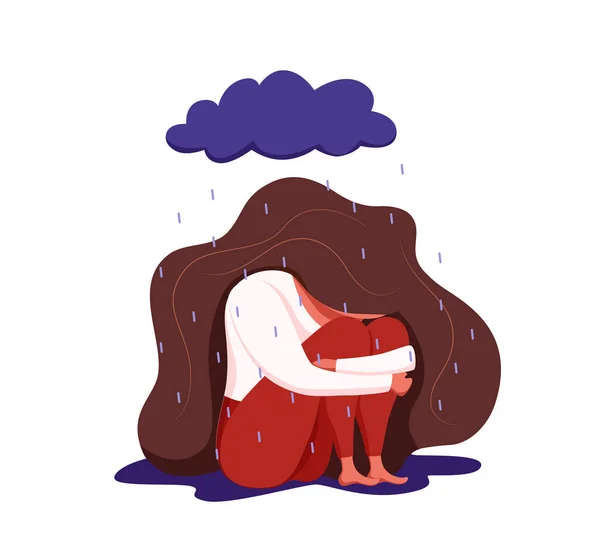 Wanita kesepian yang tertekan dalam kegelisahan, gambaran kartun vektor kesedihan. Stok Ilustrasi 
