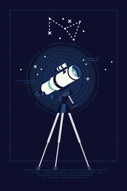 Gece gökyüzü takımyıldızı ile teleskop