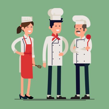 Restaurant chef kook with assistants clipart