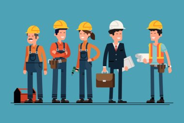 Architect and construction workers characters group. clipart