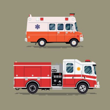 Ambulans araba ve itfaiye kamyonu