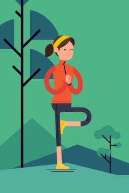 Ağaçtaki huzurlu kadın poz, yoga