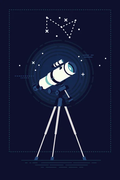 Telescopio en el cielo nocturno con constelación — Vector de stock