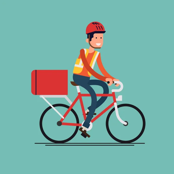 Character riding bicycle with delivery box. — Stock Vector