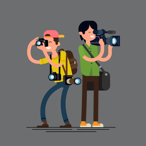 Cool fotógrafo y camarógrafo personajes — Vector de stock