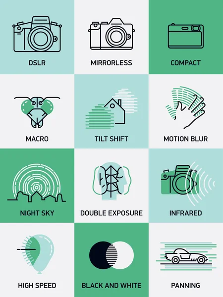 Minimalistic photography linear icons — Stock Vector