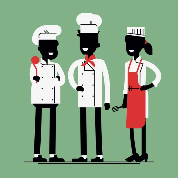 Chef de restaurant souriant cuisinier avec assistants — Image vectorielle