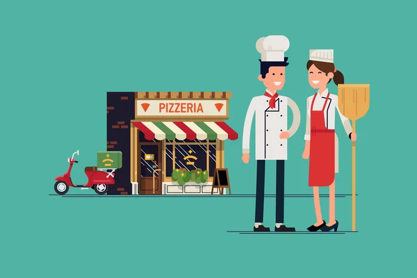 Lindo negócio familiar - Pizzaria —  Vetores de Stock