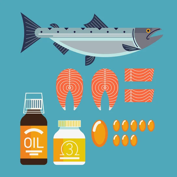 Aceite de pescado vector artículos . — Vector de stock