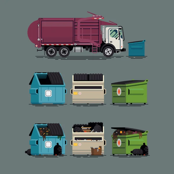 Trash truck met dumpster containers — Stockvector