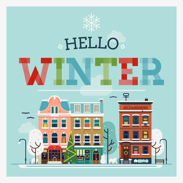 Street in snowy winter season. — Stock Vector