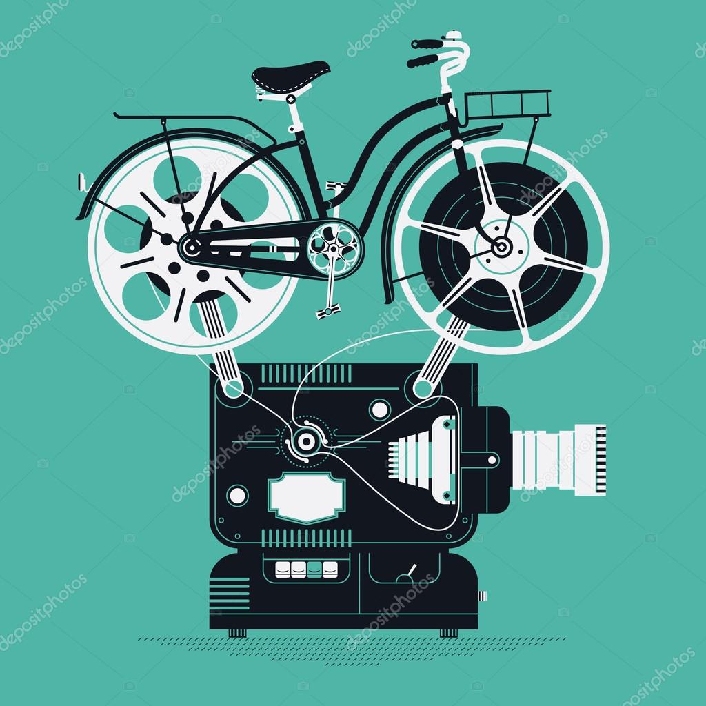 Projector with film reels as bicycle wheels. Stock Vector by ©masha_tace  102836826
