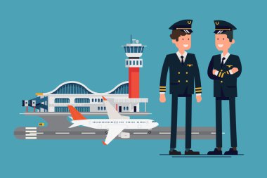iki havaalanı önünde ayakta pilotlar  