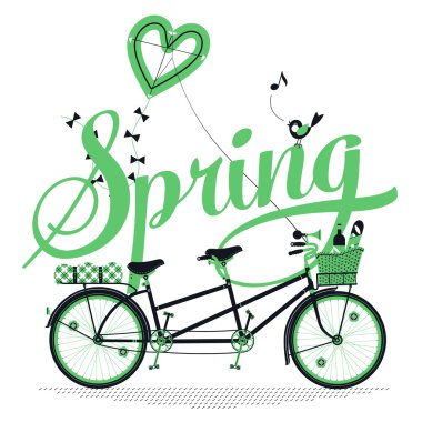 Bahar mevsimi ile retro iki kişilik bisiklet 