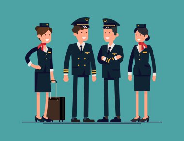 Hostesler, pilot ve yardımcı pilot ayakta