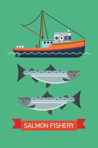 Иконки для транспортировки и лососевой рыбы — стоковый вектор