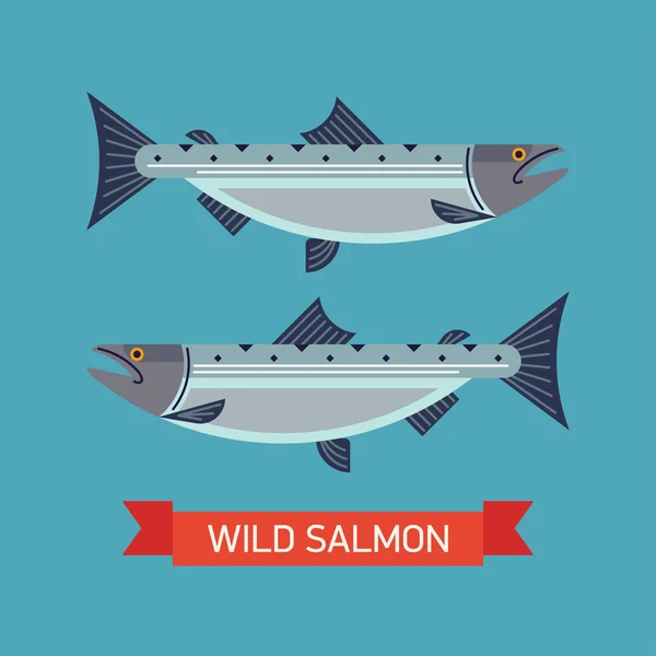 Ícones de peixe de salmão — Vetor de Stock