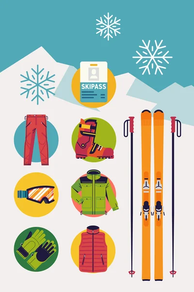 Artículos de estación de esquí — Vector de stock