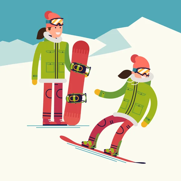 Cool snowboarder women — Stock Vector