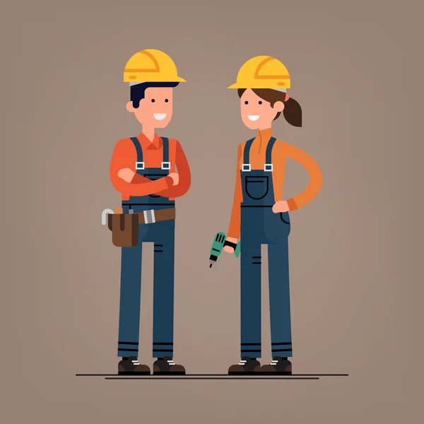 Couple de travailleurs de la construction personnages — Image vectorielle