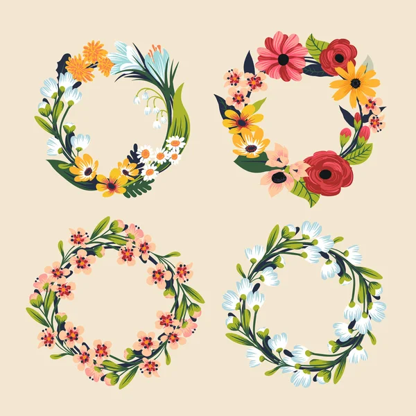 Hermoso conjunto de coronas florales . — Vector de stock