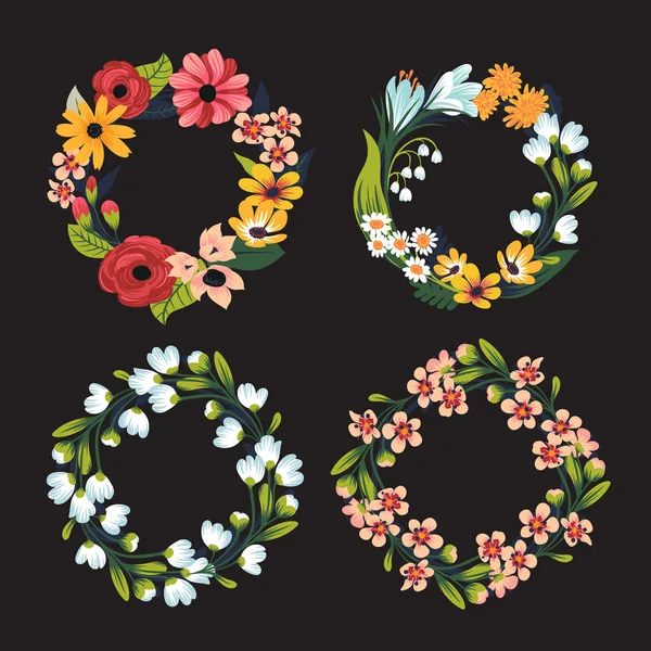 Güzel çiçek yuvarlak çerçeveler — Stok Vektör