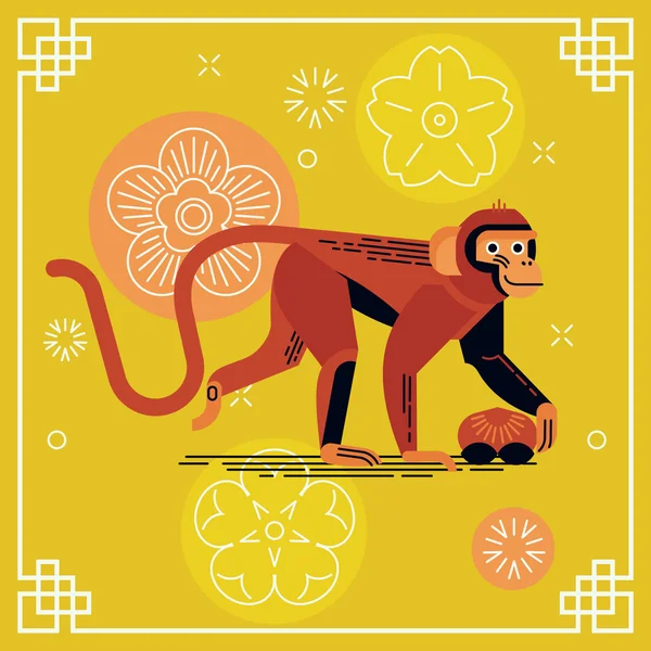 Nouvel An chinois avec singe — Image vectorielle