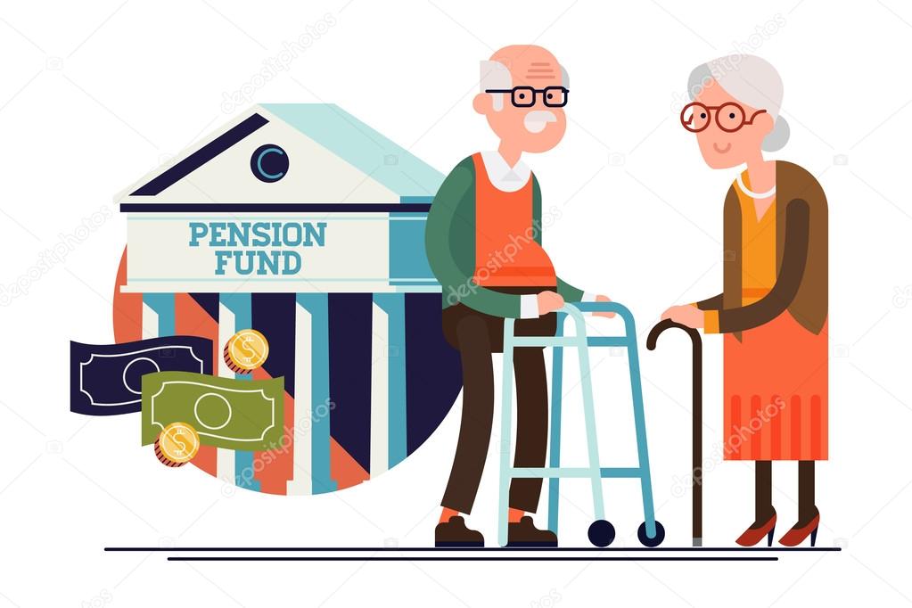 Senior age couple at pension fund 