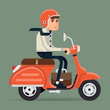 Riding classic moped clipart