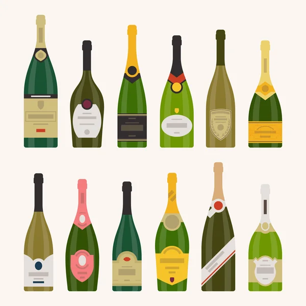 Diverse bottiglie di champagne — Vettoriale Stock