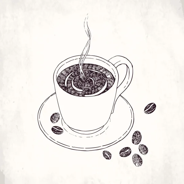 Café vapeur avec grains de café — Image vectorielle
