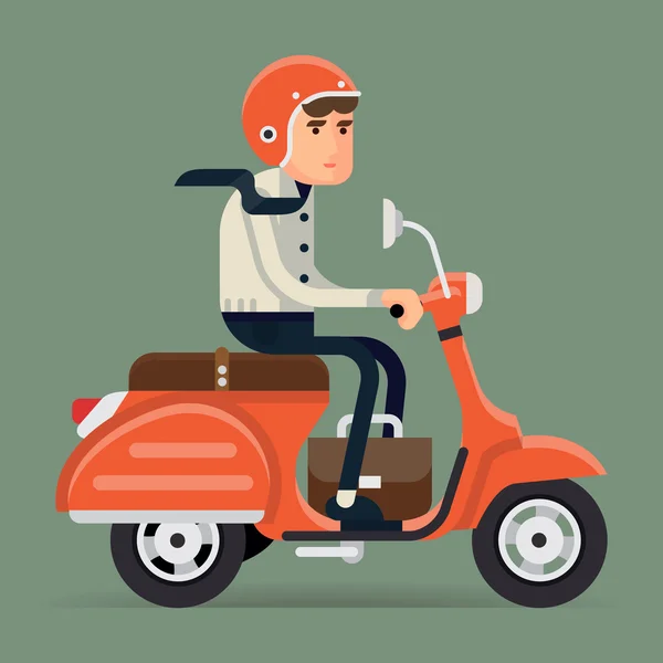 Riding classic moped — Stock Vector