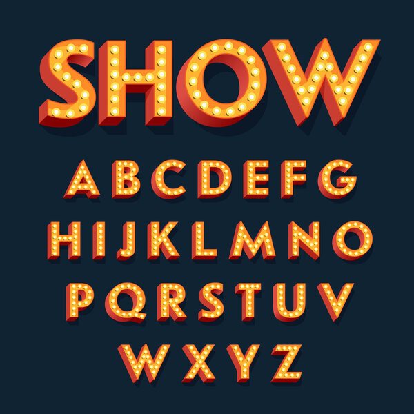 Letters with light bulbs.