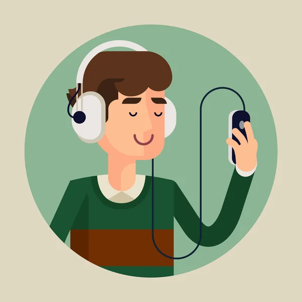 Homme dans les écouteurs écouter de la musique — Image vectorielle