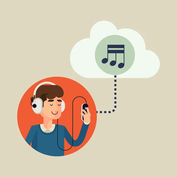 Άνθρωπος σε ακουστικά ακούγοντας μουσική — Διανυσματικό Αρχείο