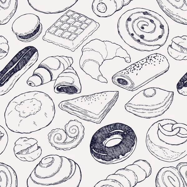 Productos de panadería patrón sin costura — Archivo Imágenes Vectoriales