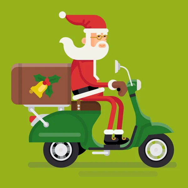 Noel Baba rinding teslim scooter — Stok Vektör
