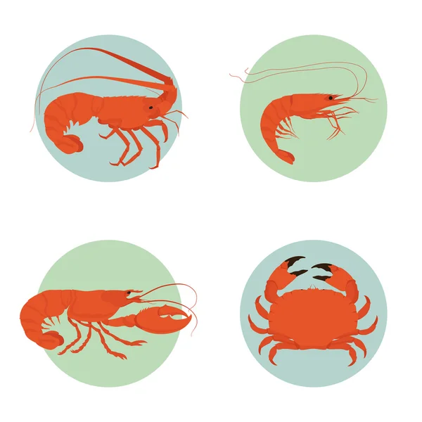 Camarão, lagosta, ícones de caranguejo —  Vetores de Stock