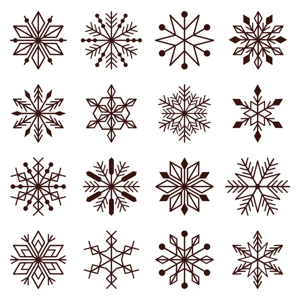 Different dark brown snowflakes — Stock Vector