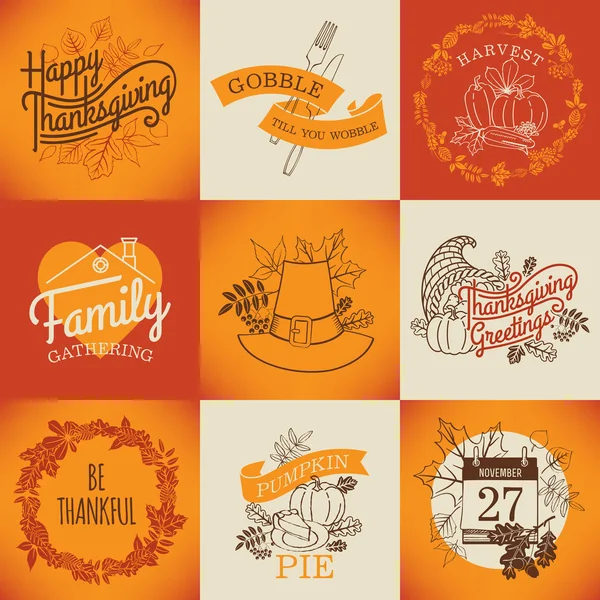 Happy thanksgiving lettering items. — Stock Vector